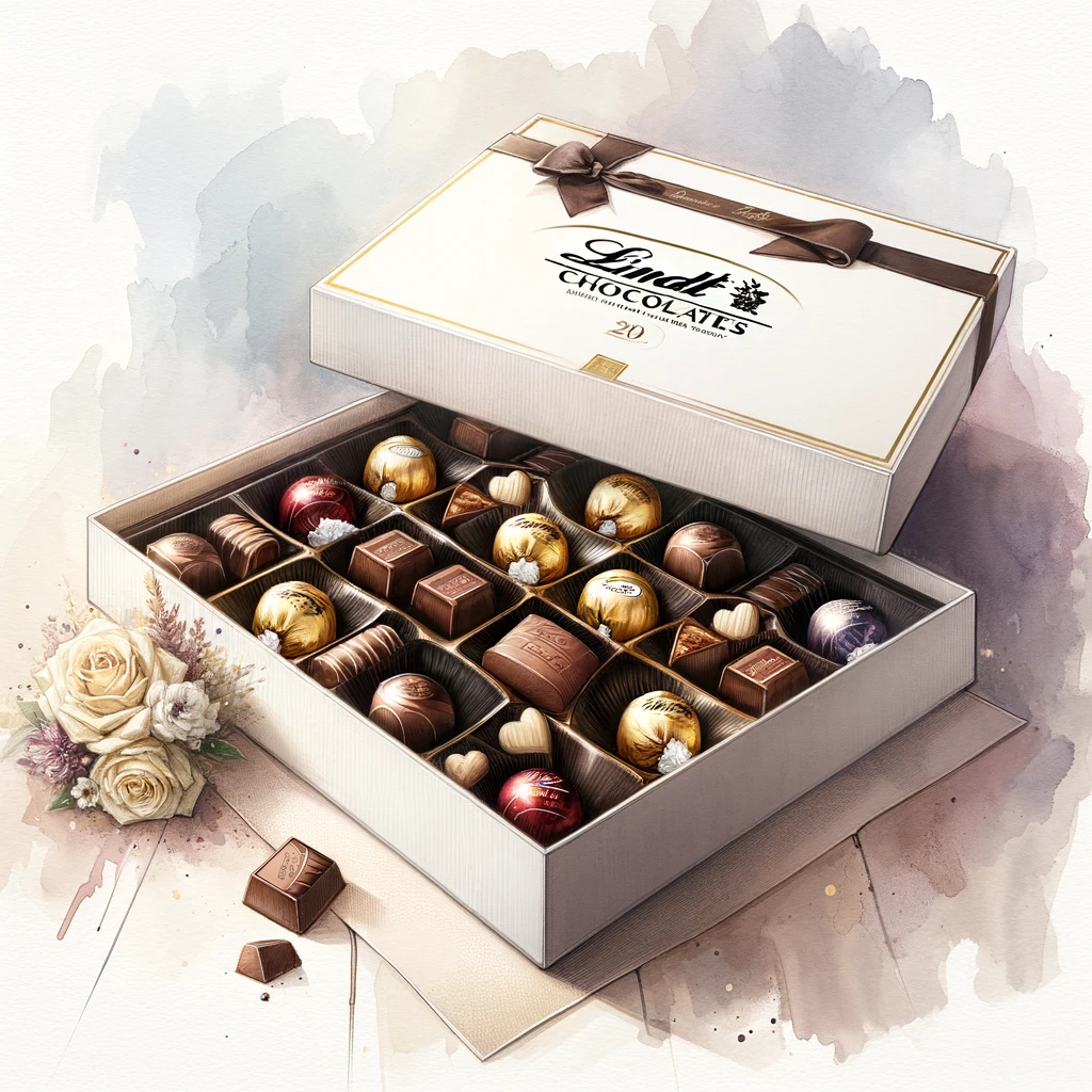 リンツのチョコレートが入ったエレガントなギフトボックス。特別なホワイトデーのギフトを表現した画像