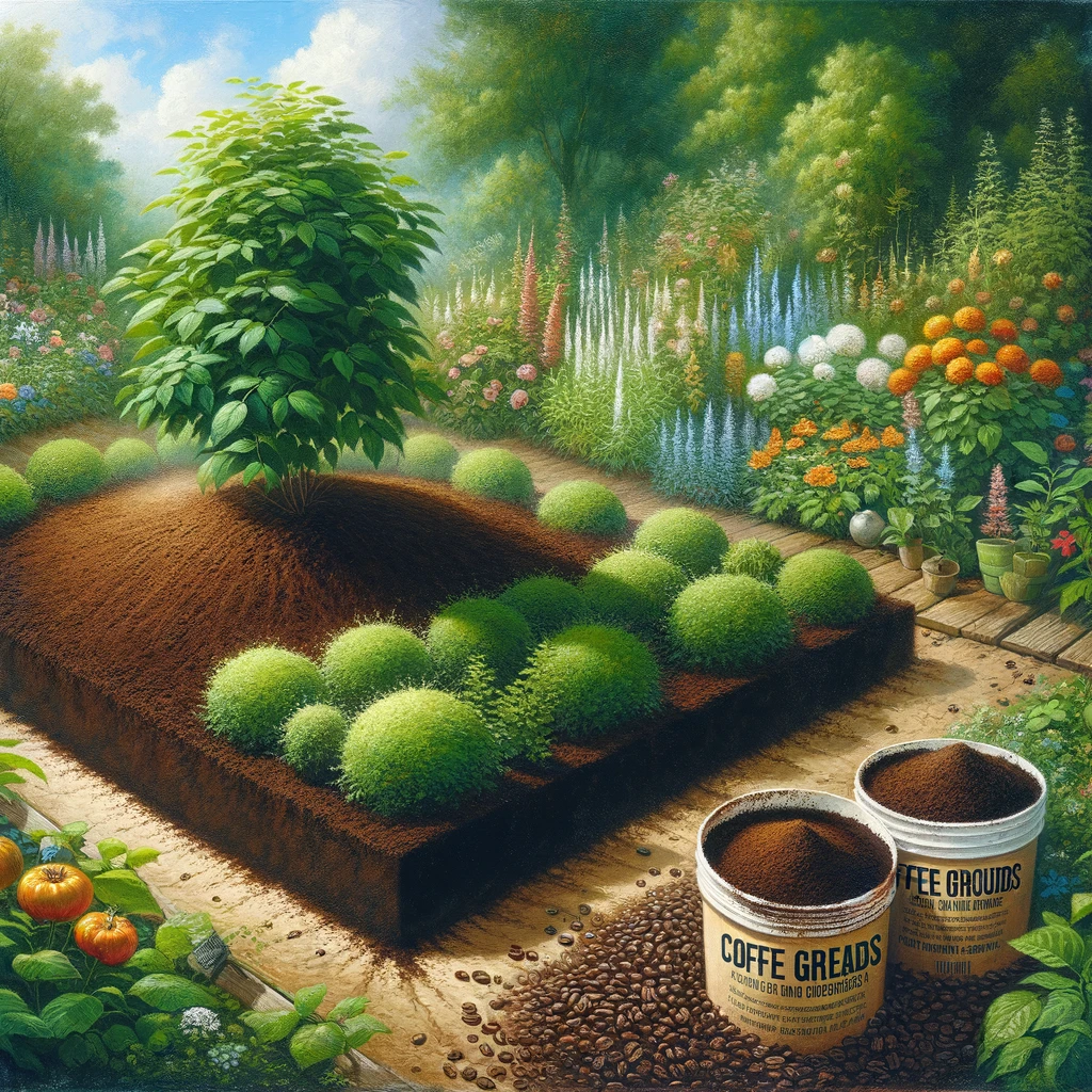 コーヒーかすで濃縮された土壌の中で育つ健康で豊かな庭