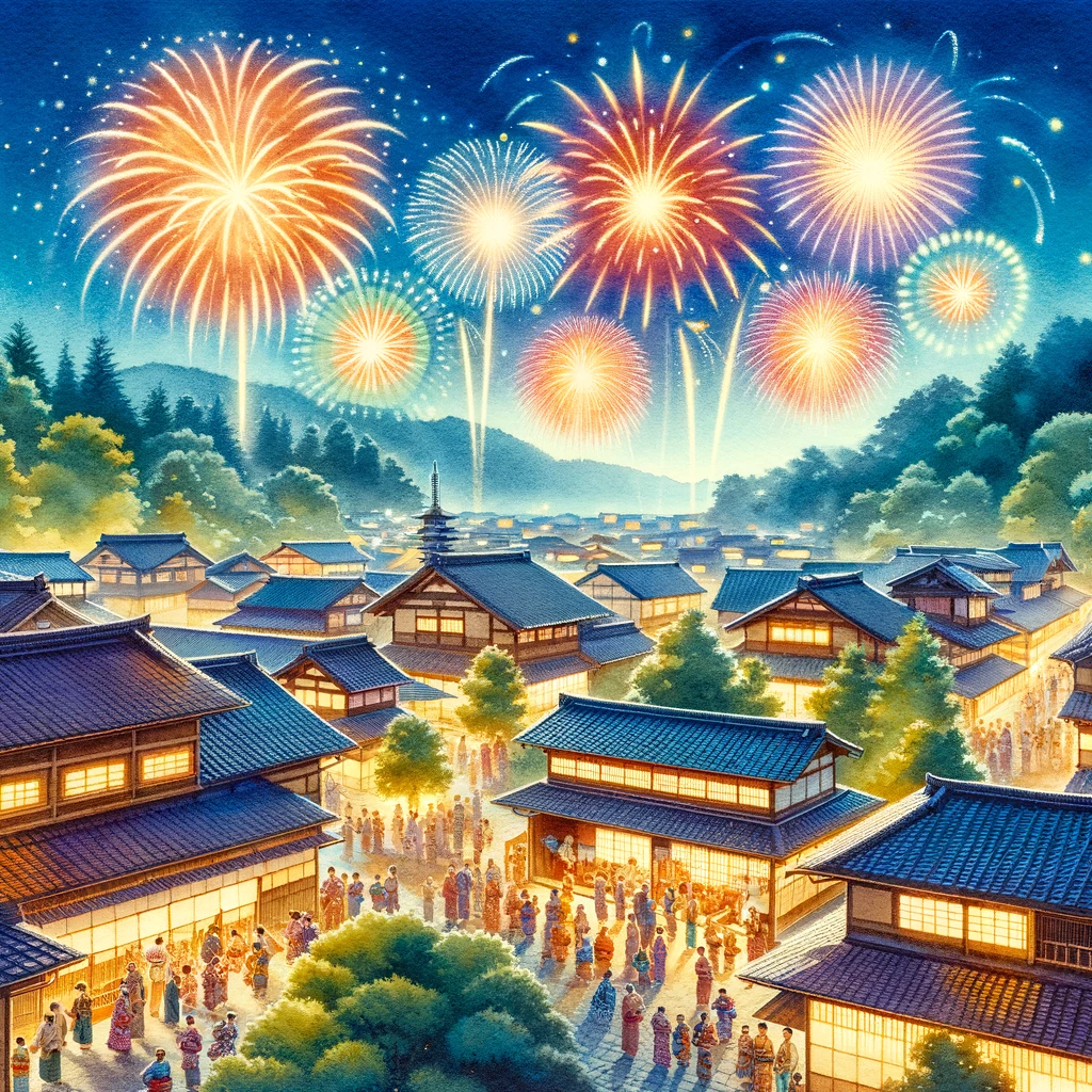 飛騨高山市民花火大会で賑わう人々と美しい夏の夜空に輝く花火