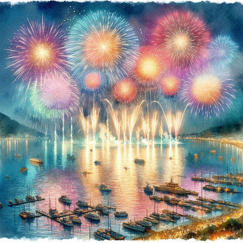焼津海上花火大会の夜空を彩る打ち上げ花火