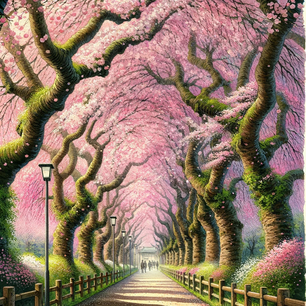 日中線しだれ桜並木の春景色