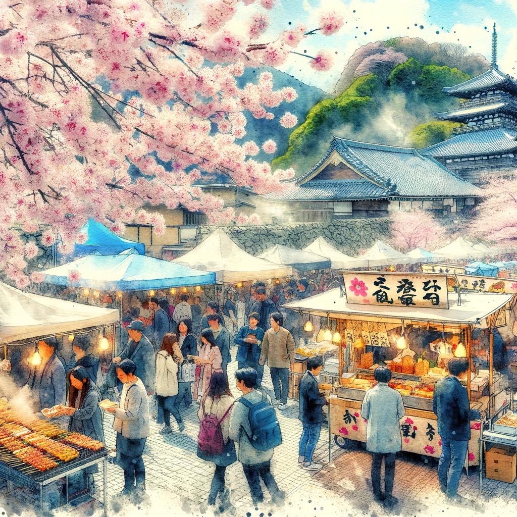 開成山の桜祭りでの賑やかな屋台